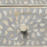 Bone Inlay Edge Floral Design Small Bedside Table | Floral Nightstand Table